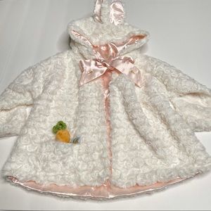 Bunnies By The Bay Cuddle Coat Baby Girls Size 6-12 Months Hooded Satin Faux Fur